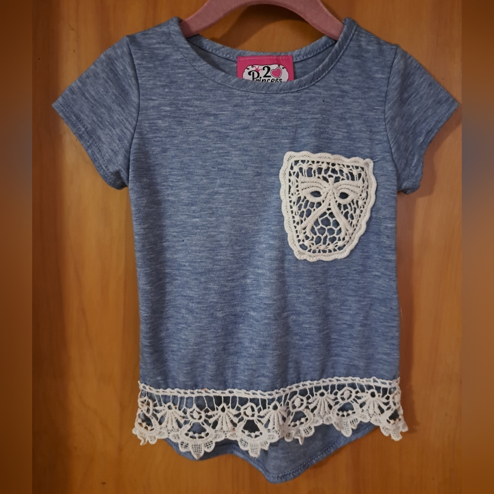 Blue Lace Trim Kids Shirt by 2 Princess